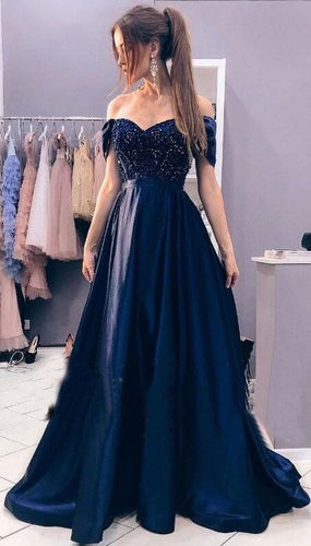 Off the Shoulder Long Prom Dresses with Beaded for Women