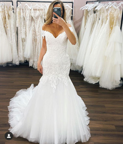 Off the Shoulder Mermaid Wedding Dresses Bridal Gown with Appliques