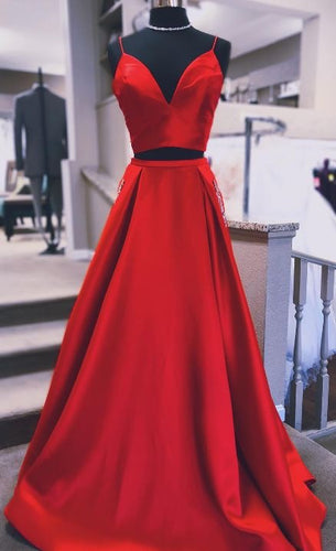 Spaghetti Straps Two Piece Prom Dresses with Pockets Under 100