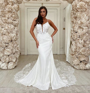 Mermaid Spaghetti Straps Wedding Dresses Bridal Gown with Appliques