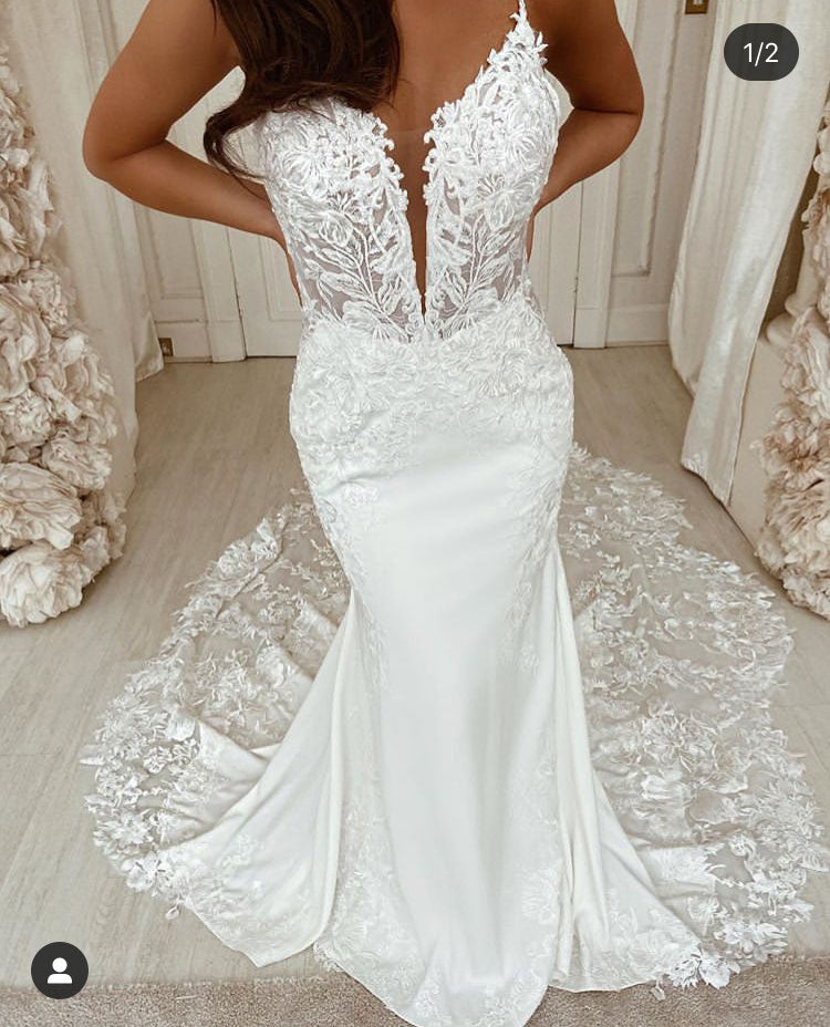 Mermaid Spaghetti Straps Wedding Dresses Bridal Gown with Appliques