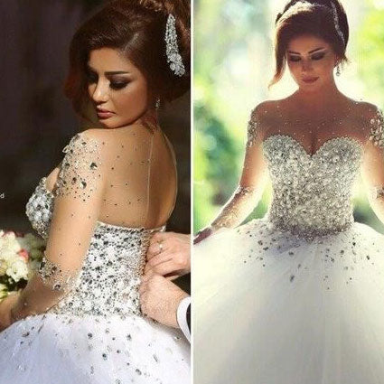 Ball Gown Tulle Wedding Dresses Bridal Gown with Rhinestones