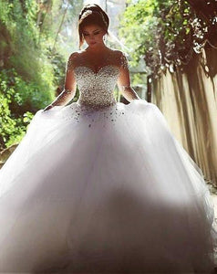 Ball Gown Tulle Wedding Dresses Bridal Gown with Rhinestones