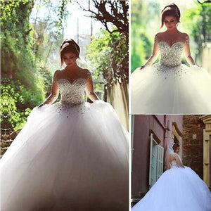 Ball Gown Tulle Wedding Dresses Bridal Gown with Rhinestones