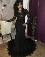 Load image into Gallery viewer, Black Mermaid Prom Dresses with Sleeves