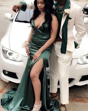 Spaghetti Straps Dark Olive Green Long Prom Dresses for Women