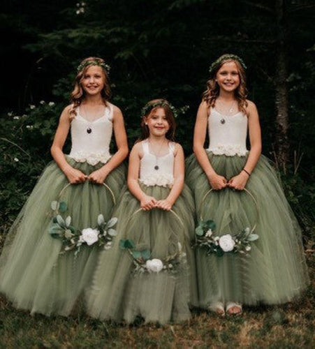 Straps Sage Green Flower Girl Dresses for Wedding Party