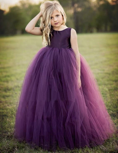 Grape Tulle Long Flower Girl Dresses for Wedding Party