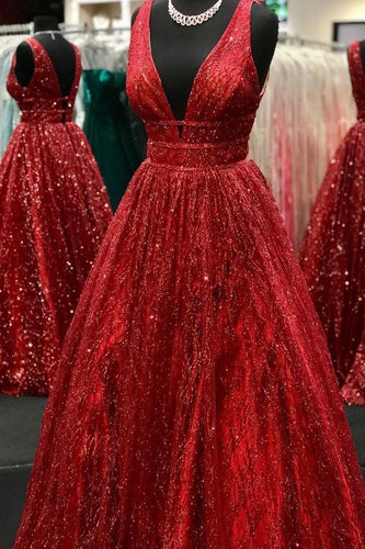 V Neck Burgundy Long Prom Dresses for Women