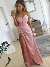 Cargar imagen en el visor de la galería, Spaghetti Straps Long Prom Dresses with Split Side