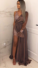 Load image into Gallery viewer, V Neck Long Prom Dresses with Pearls