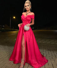 Load image into Gallery viewer, Off the Shoulder Red Slit Side Prom Dresses under 100