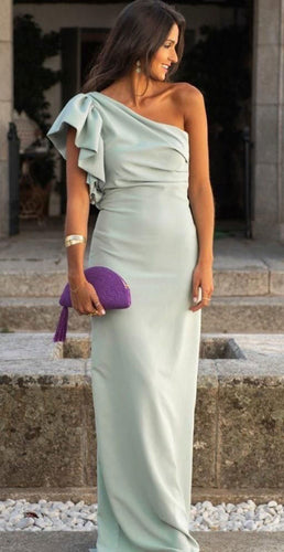 Pale Sage One Shoulder Prom Dresses