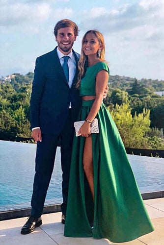 Two Piece Green Split Side Prom Dresses under 100