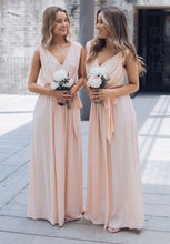 Load image into Gallery viewer, V Neck V Back Peach Pink Bridesmaid Dresses under 100