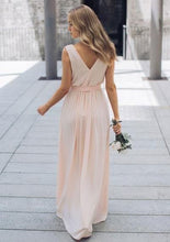 Load image into Gallery viewer, V Neck V Back Peach Pink Bridesmaid Dresses under 100