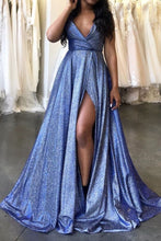 Laden Sie das Bild in den Galerie-Viewer, Spaghedtti Straps Split Side Prom Dresses Long HJ002