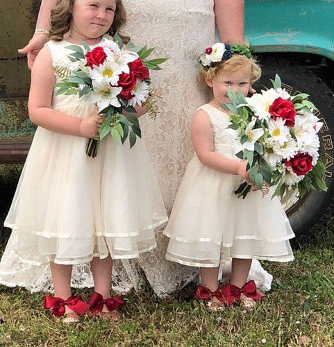 Tea Length Flower Girl Dresses with Lace