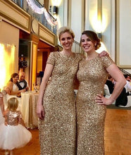Load image into Gallery viewer, Sheath Long Bridesmaid Dresses Sequined MBG0
