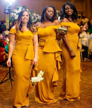 Load image into Gallery viewer, Off the Shoulder Yellow Bridesmaid Dresses under 100