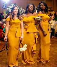 Charger l&#39;image dans la galerie, Off the Shoulder Yellow Bridesmaid Dresses under 100