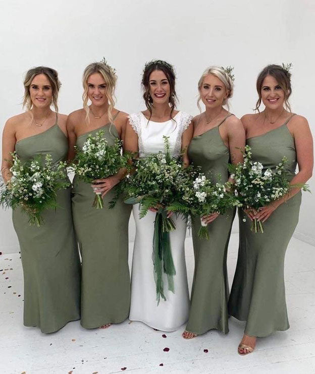 One Shoulder Olive Green Bridesmaid Dresses Long
