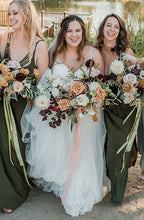 Load image into Gallery viewer, Double Spaghetti Straps Olive Green Bridesmaid Dresses under 100