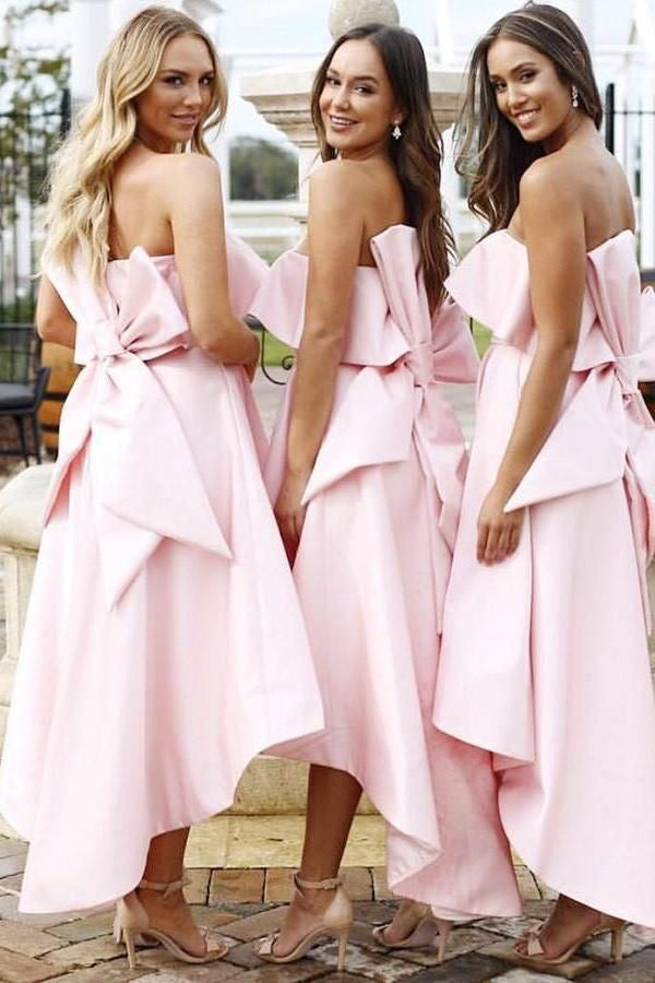 Strapless Pink Bridesmaid Dresses with Bownot for Wedding Party