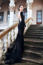 Cargar imagen en el visor de la galería, Black Backless Prom Dresses Evening Gown Mermaid