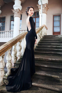 Black Backless Prom Dresses Evening Gown Mermaid