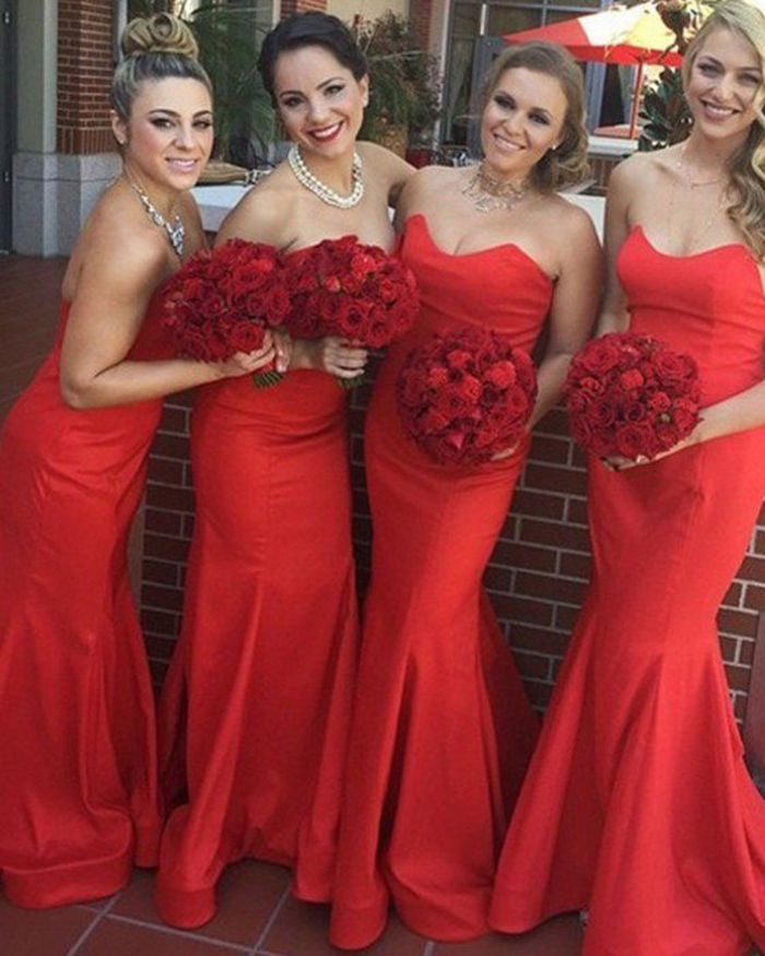 Red Mermaid Sweetheart Long Bridesmaid Dresses under 100