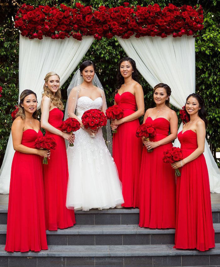 Red Sweetheart Long Bridesmaid Dresses under 100