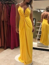 Load image into Gallery viewer, Spaghetti Straps Yellow Prom Dresses under 100