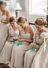 Load image into Gallery viewer, One Shoulder Grey Bridesmaid Dresses for Wedding Under 100