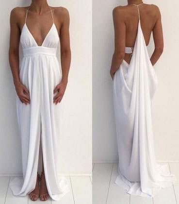 White Split Side Prom Dresses under 100 JH8