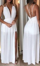 Laden Sie das Bild in den Galerie-Viewer, V Neck White Split Side Prom Dresses under 100 JH10