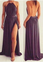 Laden Sie das Bild in den Galerie-Viewer, Halter Backless Long Prom Dresses Split Side