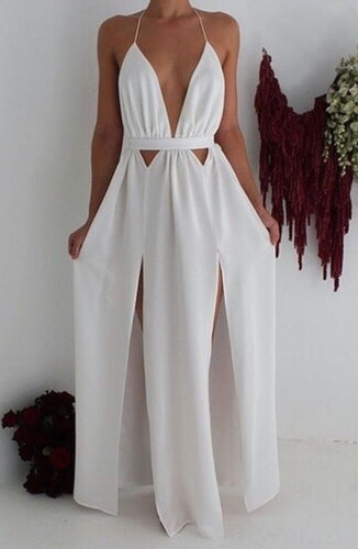 Halter Backless White Long Prom Dresses KK55