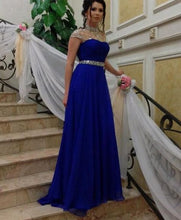 Load image into Gallery viewer, Royal Blue Prom Dresses Chiffon with Rhinestones