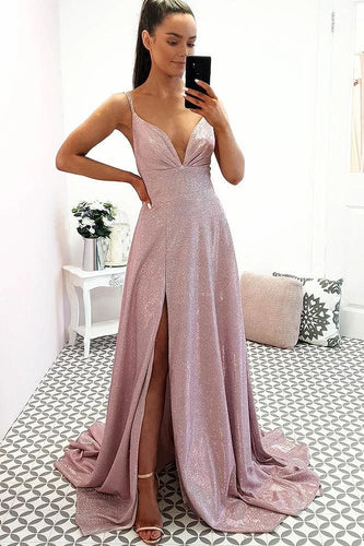 Spaghetti Straps Split Side Prom Dresses Long