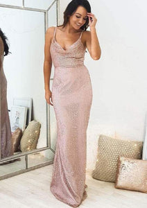 Spaghetti Straps Sheath Prom Dresses Evening Gown