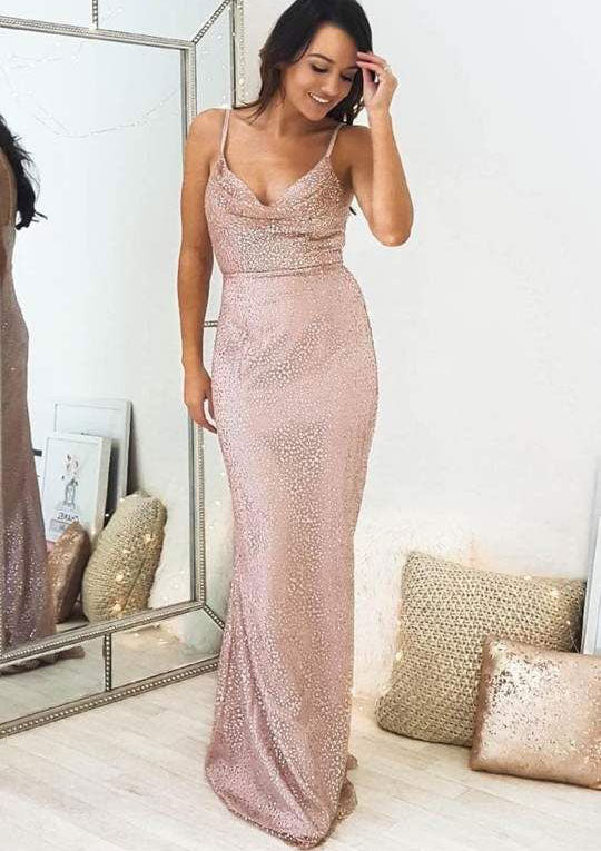 Spaghetti Straps Sheath Prom Dresses Evening Gown