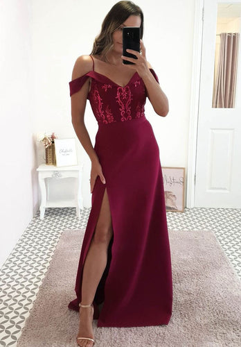 Spaghetti Straps Split Prom Dresses with Lace JK5