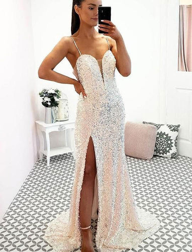 Spaghetti Straps Prom Dresses with Split Side