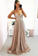 Load image into Gallery viewer, Spaghetti Straps Prom Dresses Evening Gown Sequins