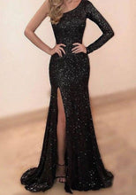 Load image into Gallery viewer, Single Length Black Prom Dresses Split Side