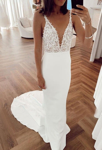 Deep V Neck Mermaid Wedding Dresses Bridal Gown