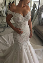 Load image into Gallery viewer, Off the Shoulder Wedding Dresses Bridal Gown with Appliques Beads