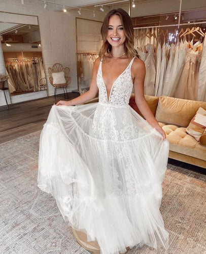 Deep V Neck Wedding Dresses Bridal Gown