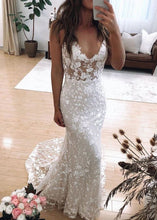 Load image into Gallery viewer, Deep V Neck Wedding Dresses Bridal Gown with Appliques